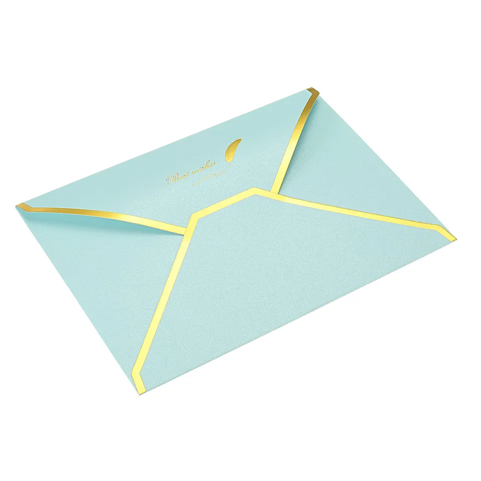 sourcing map B6 enveloppe bleu ciel bord doré lot de 20