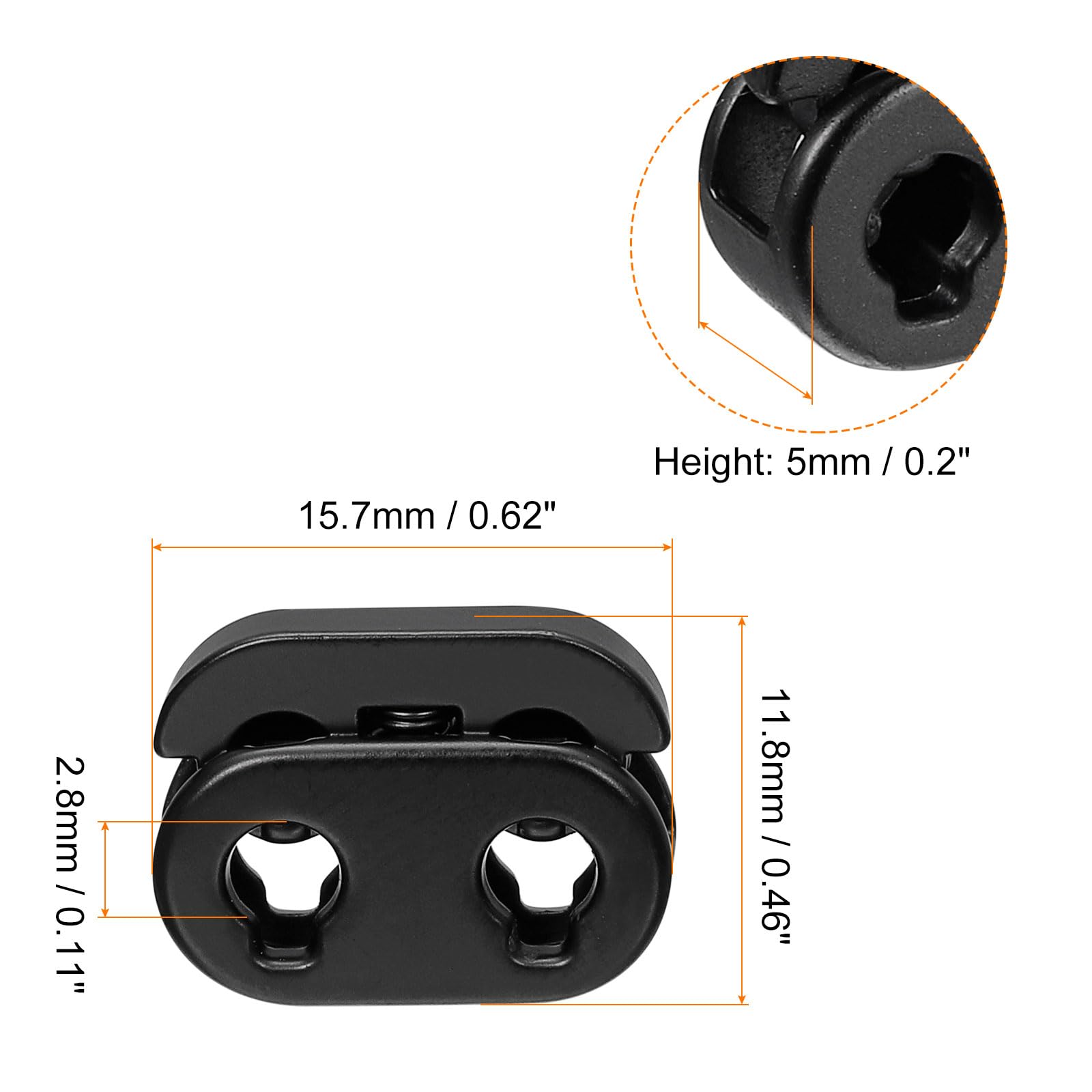 sourcing map Arrêt Cordon Noir 15mm Lot de 20