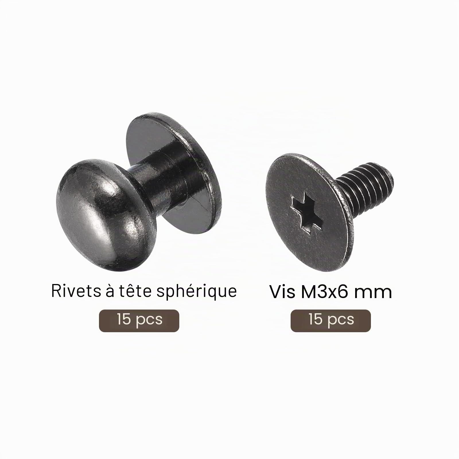 sourcing map rivet cuir tête boule 8mm noir métal lot de 15