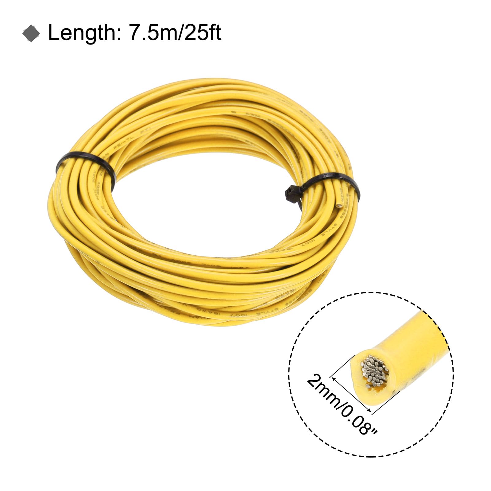 Sourcing Map Electronics fil électrique 18AWG 7,5m jaune cuivre UL1007