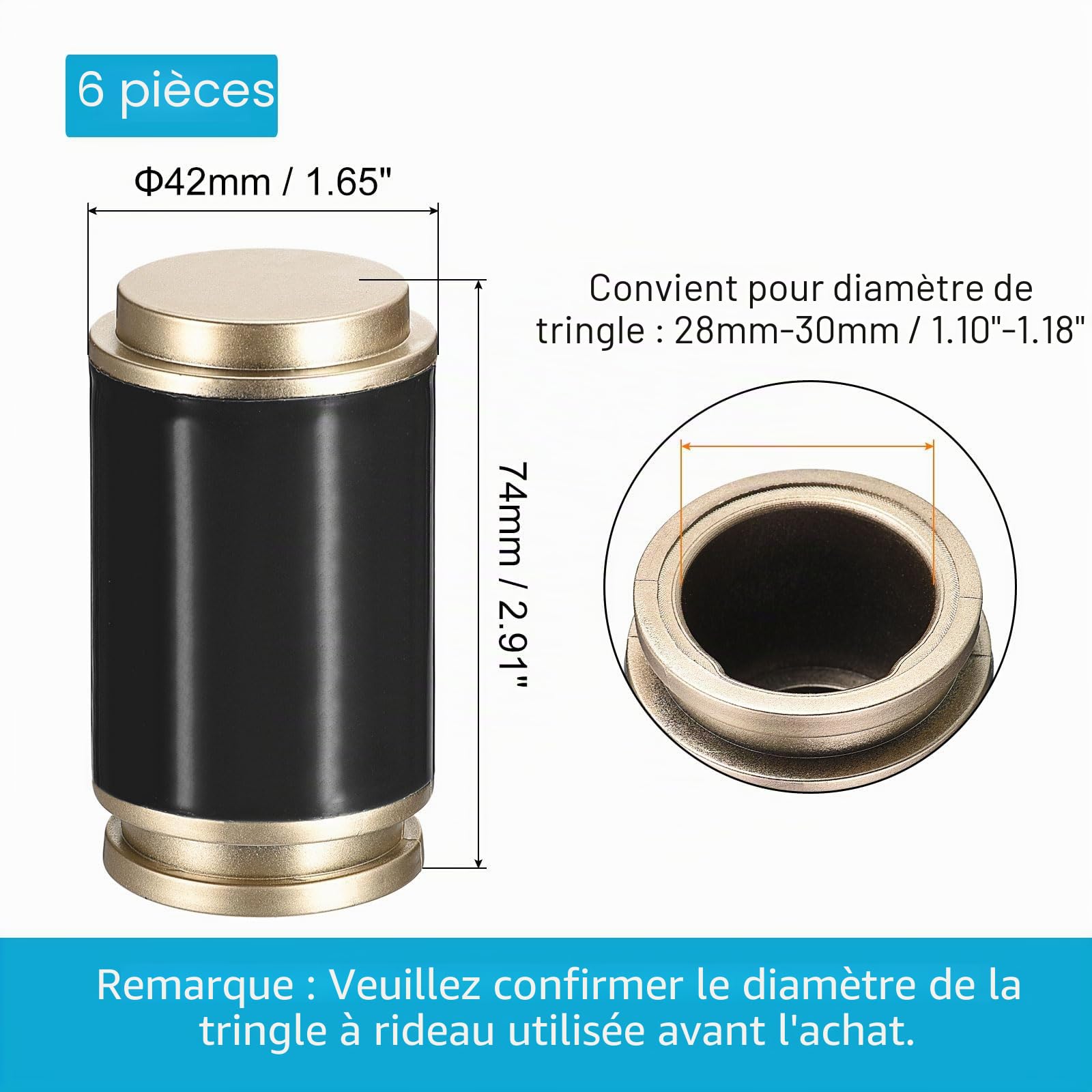 Sourcingmap 6 embouts tringle rideau noir 28-30 mm PP