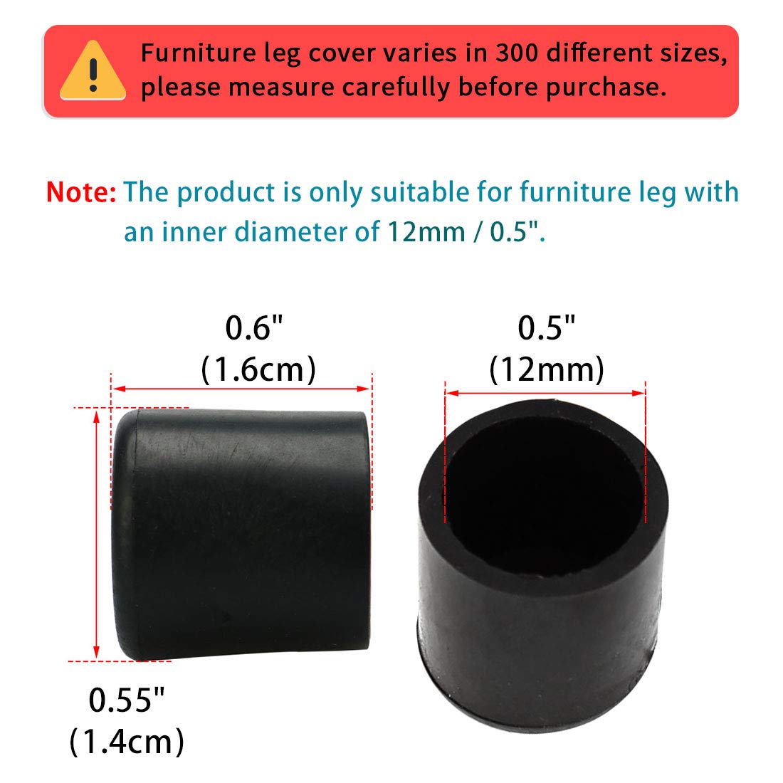 Sourcingmap Home & Garden embout pied chaise 12 mm noir lot 24