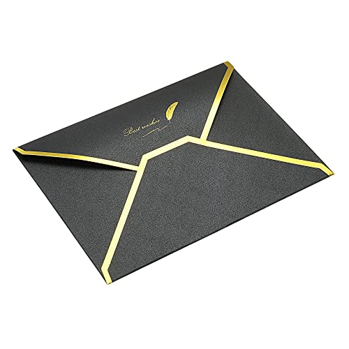 Sourcing Map 20 Enveloppes B6 Noires Rabat V Bord Doré