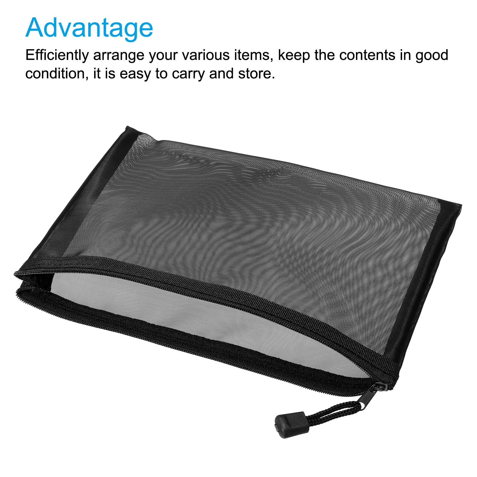 sourcing map A5 pochette zippée maille noire lot 6 nylon
