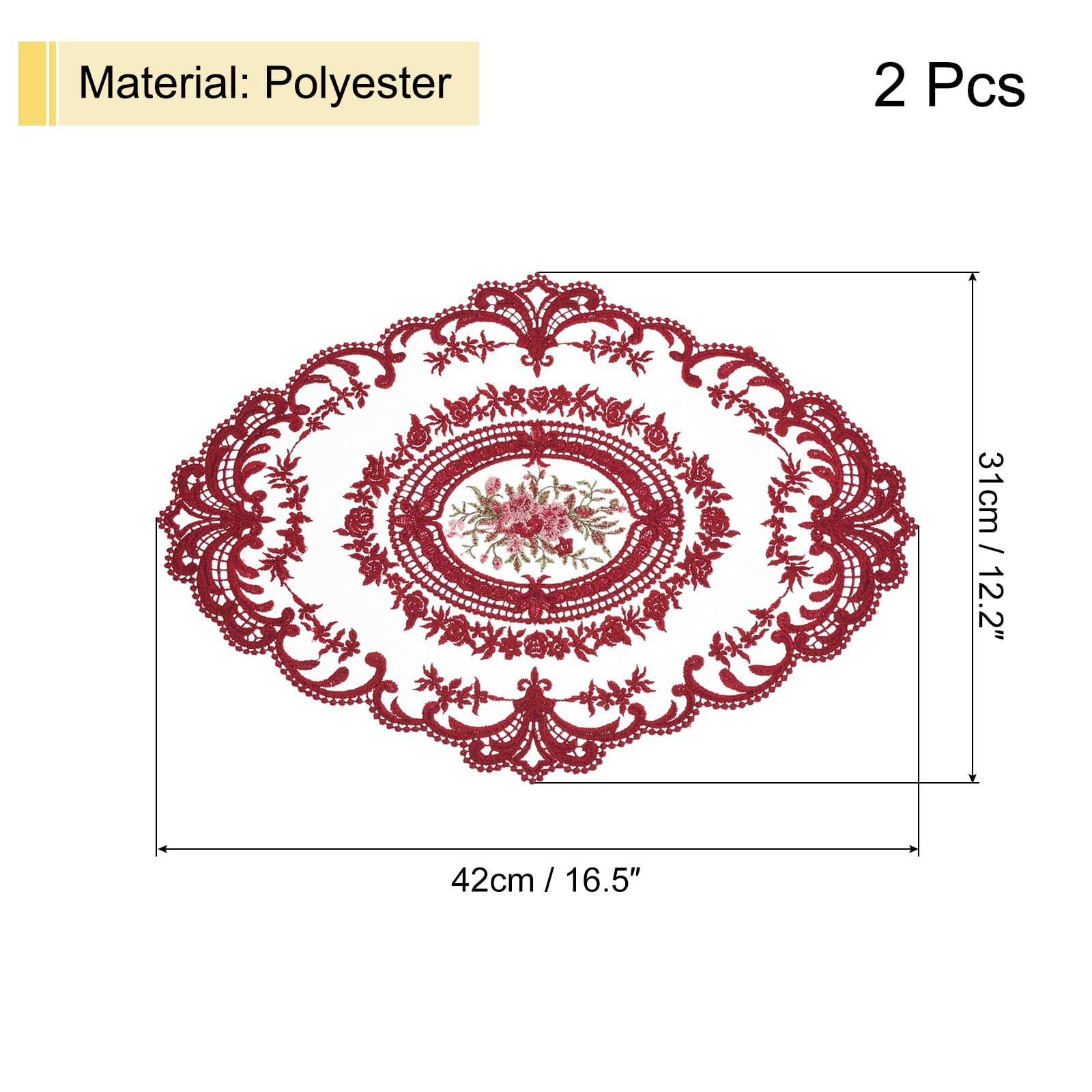 Sourcing Map Lot 2 sets de table dentelle rouge ovale