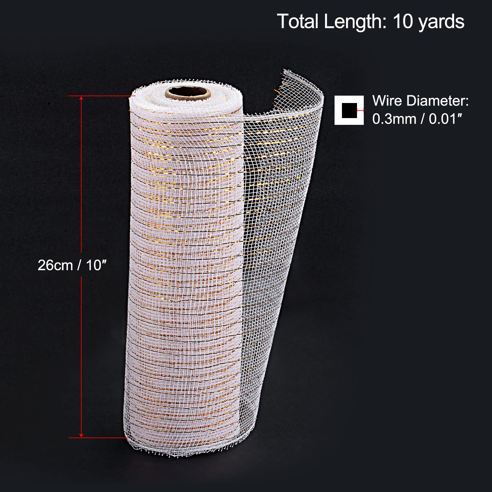 sourcing map Home & Garden maille 10 pouces x 10 yards blanc or 1 rouleau