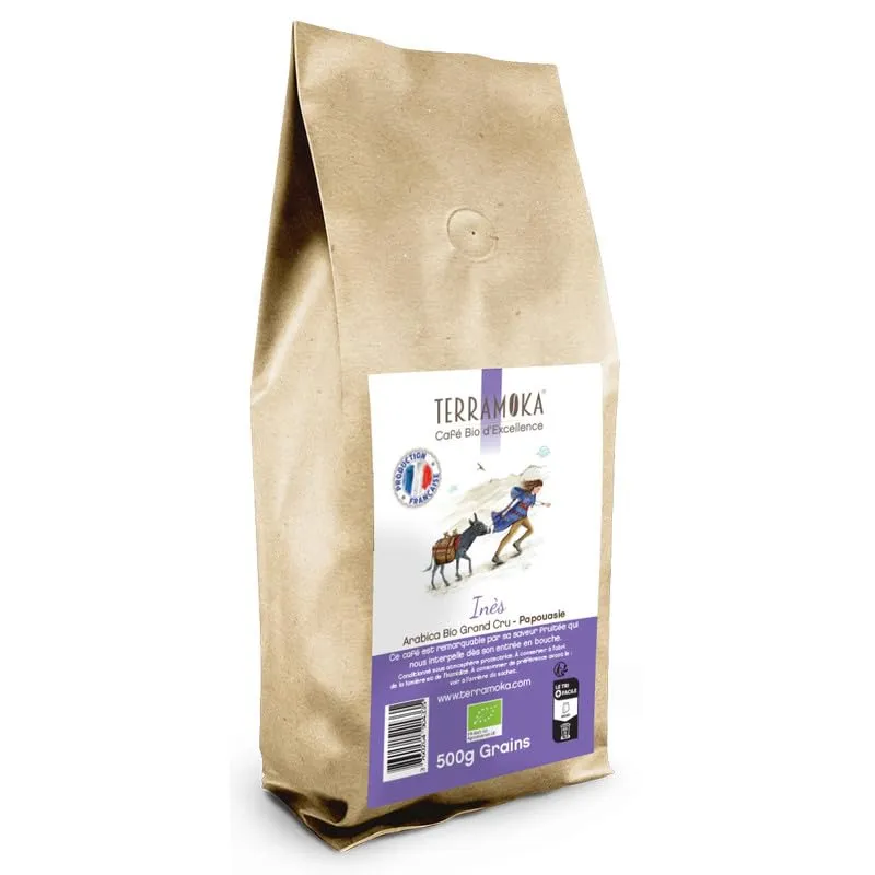Terramoka Inès Café grains bio arabica Papouasie 1 kg acidulé