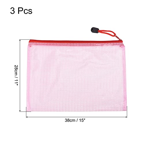 sourcing map Pochette maille zip B4 rose 38x28 cm lot 3