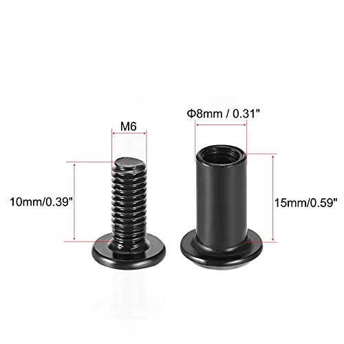 sourcing map vis reliure M6x10mm noir trou 8mm 10 sets