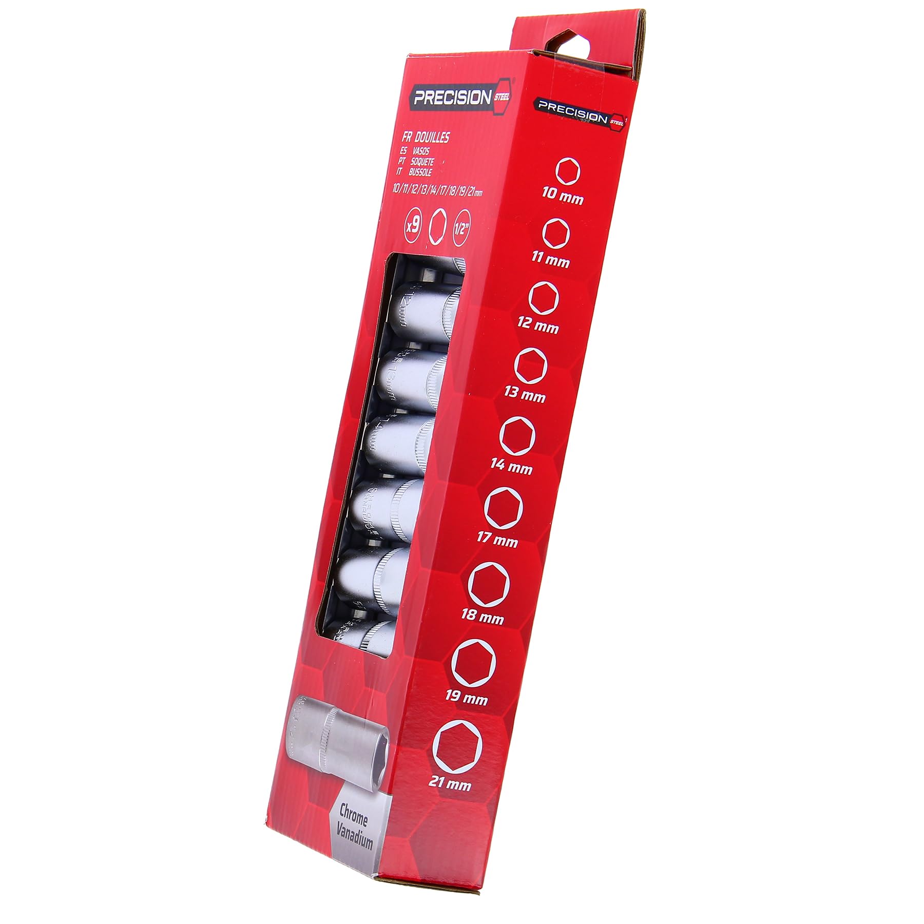 PRECISION STEEL Jeu 9 douilles longues 1/2" 10-21 mm