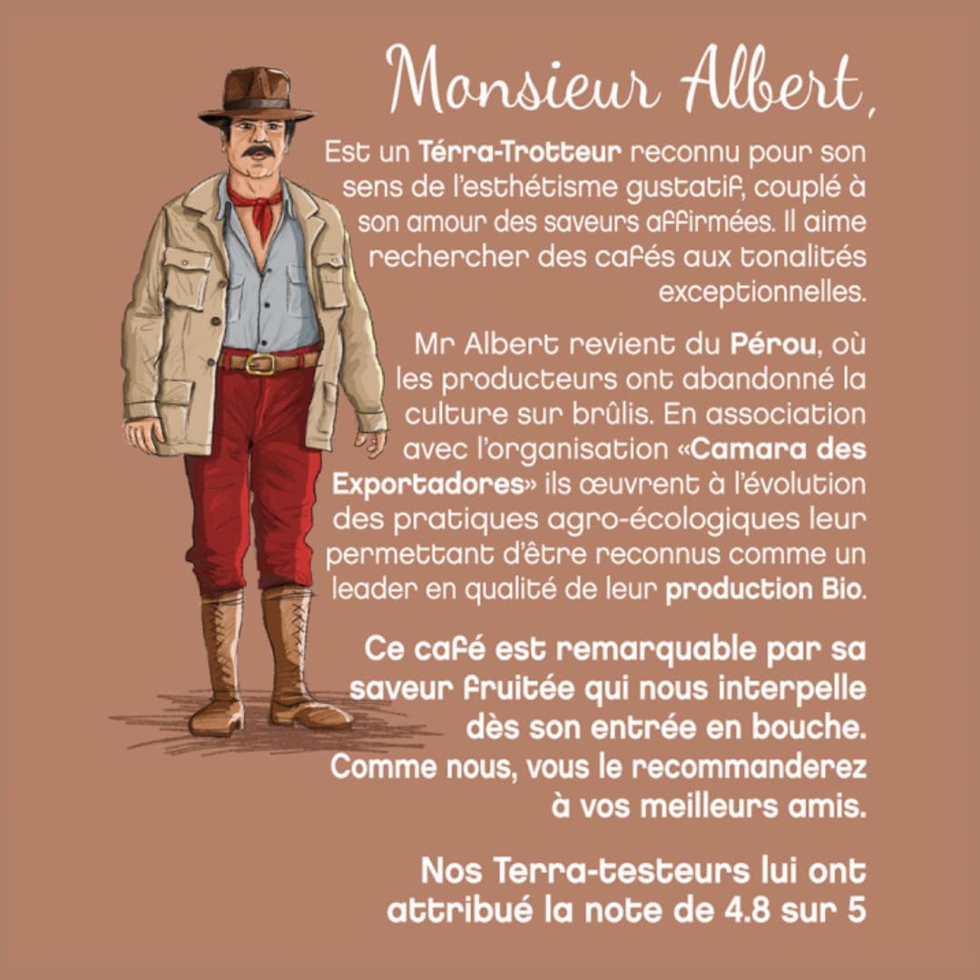 Terramoka Monsieur Albert café en grains bio Pérou 1 kg