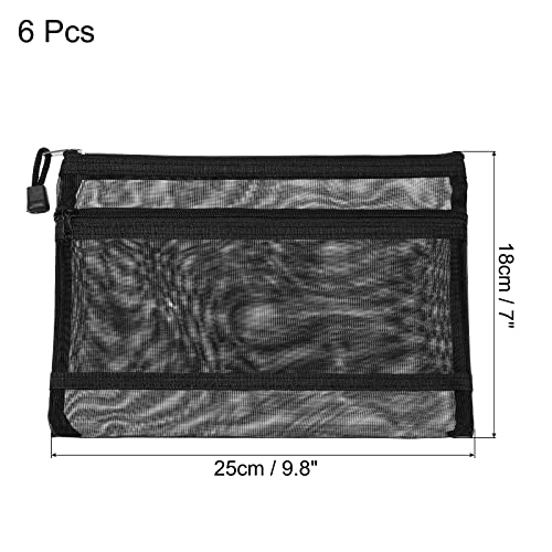 sourcing map A5 pochette maille zippée noire lot de 6 nylon