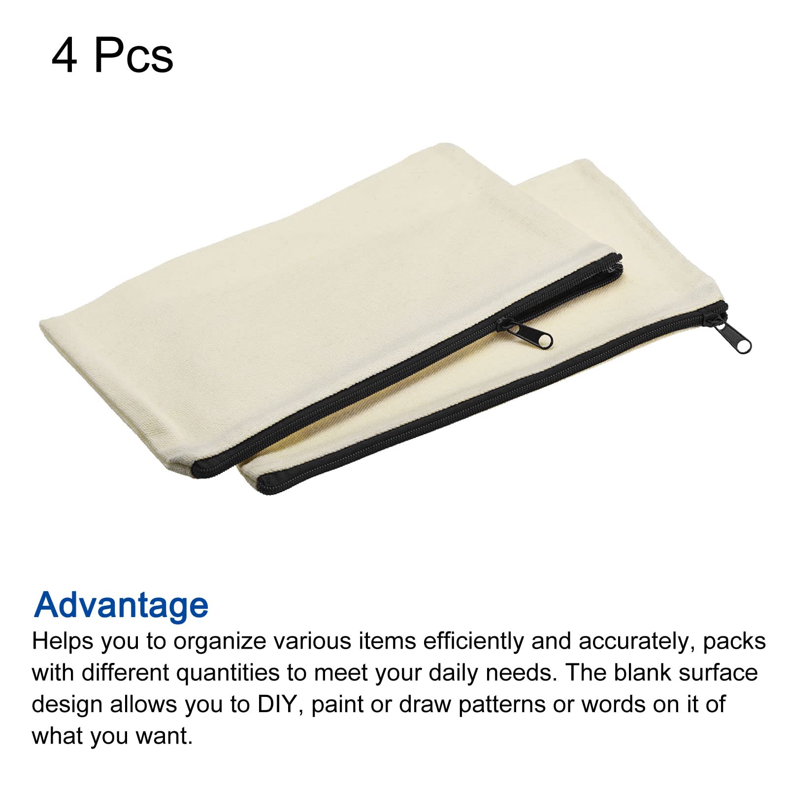 Sourcingmap Office pochette toile zip noire 21x12 cm 4 pcs