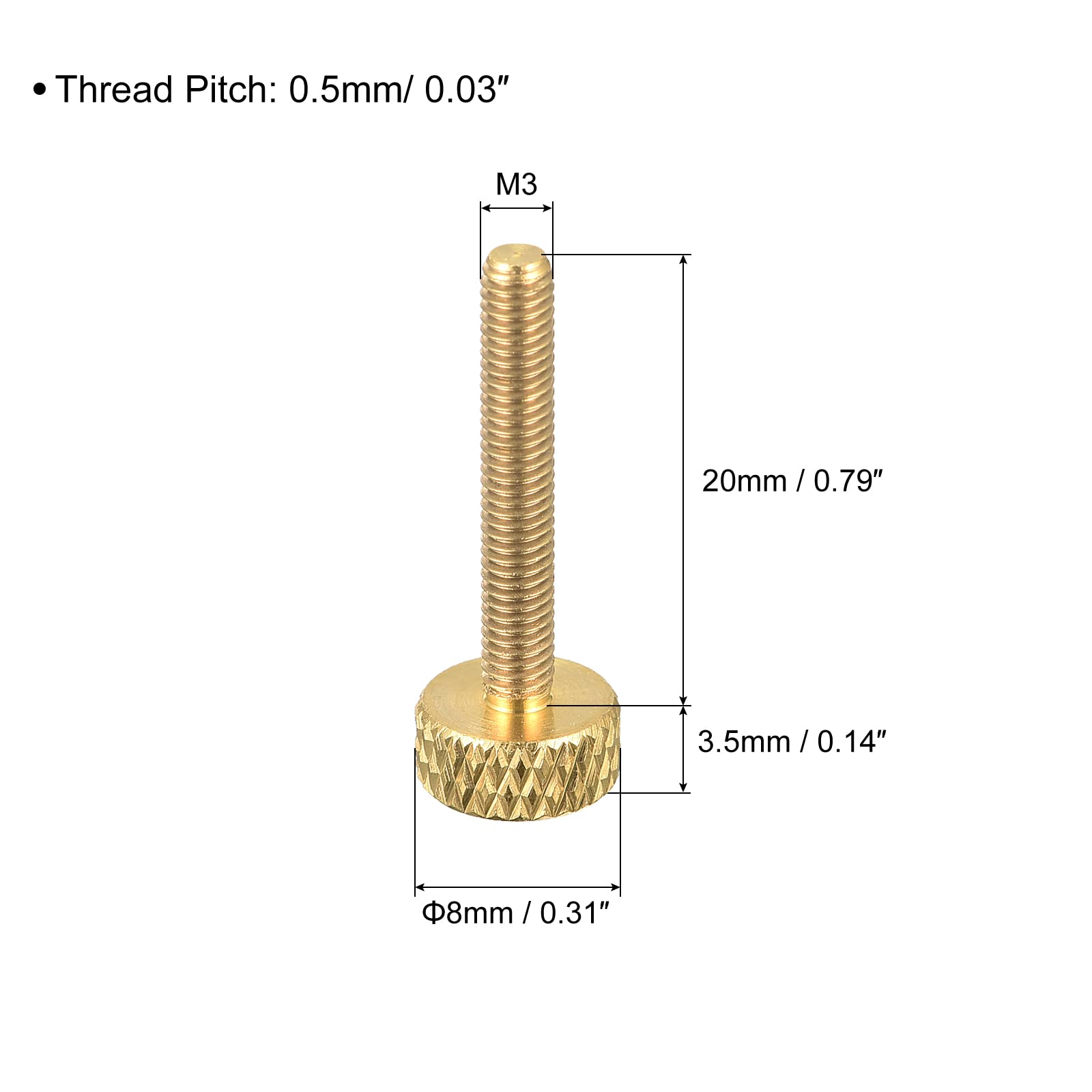 Sourcing Map vis moletée laiton M3x20 mm lot de 5