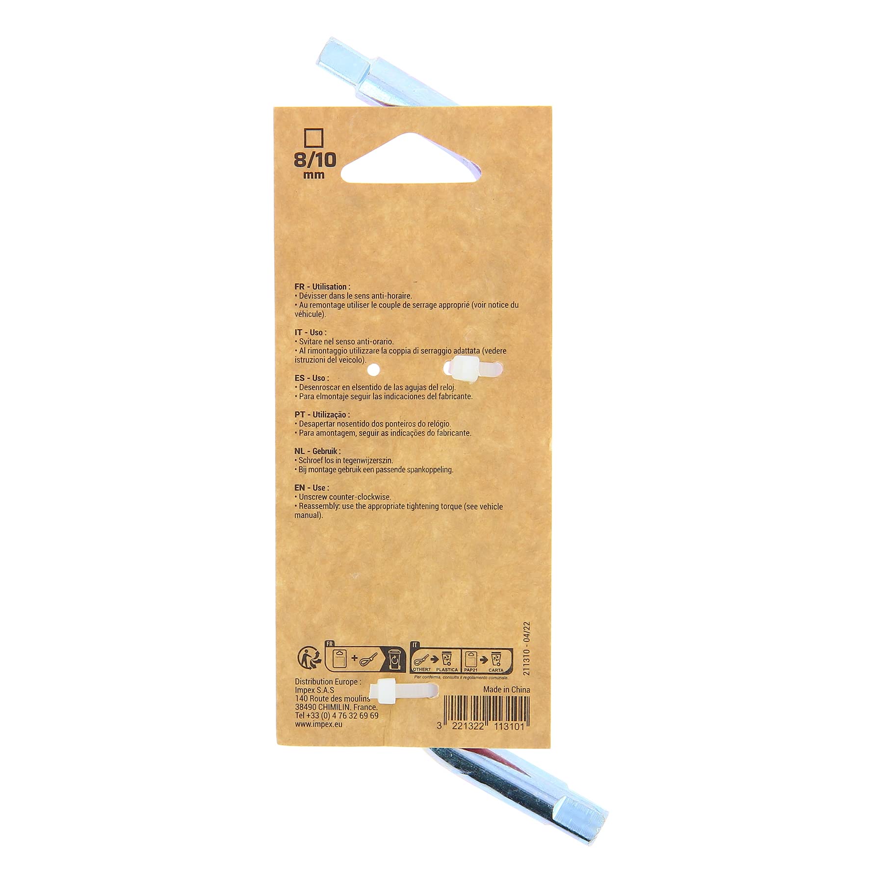 PRECISION STEEL Clé vidange carrée 8-10mm argenté