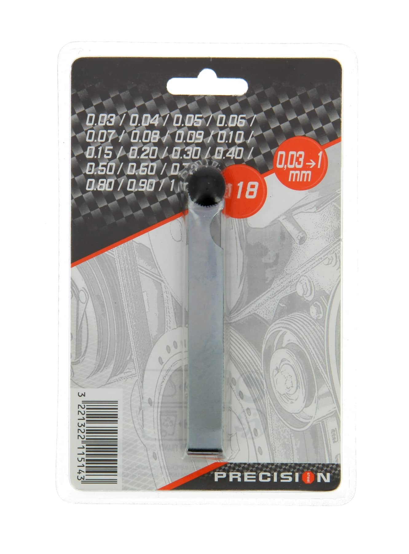 PRECISION STEEL Jauge épaisseur 18 lames 0,03 à 1 mm