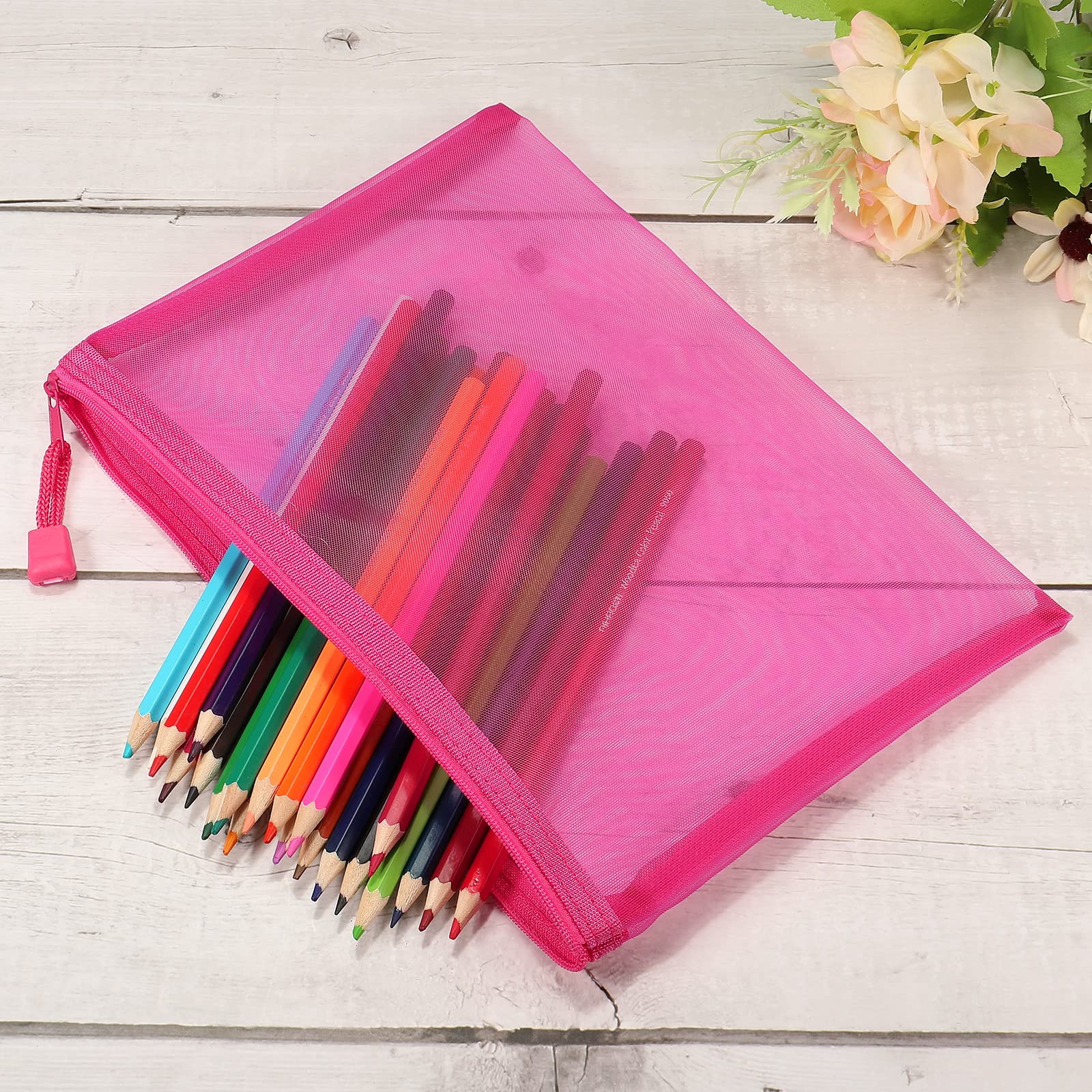 sourcing map A5 pochette zip nylon rose rouge lot 6