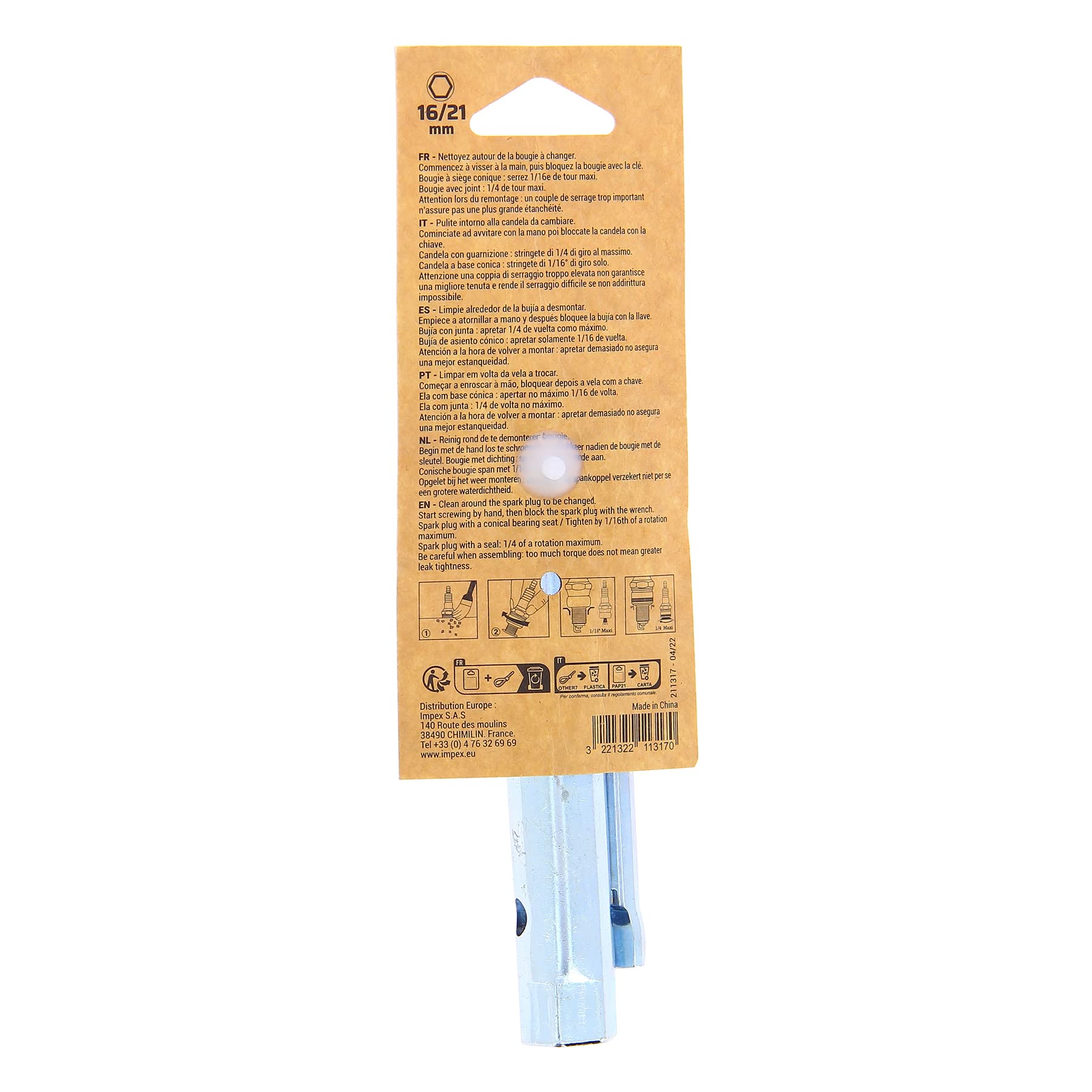 Precision Steel Outils d'allumage clé à bougie 16-21mm L160 double