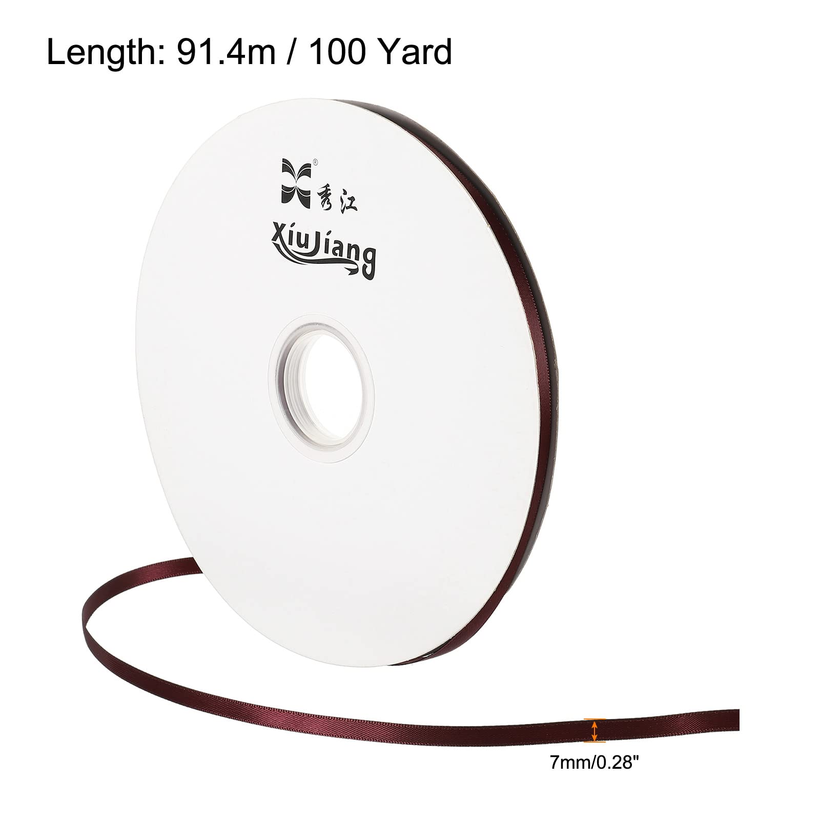 Sourcing Map Ruban Satin Rouge Violet 7 mm x 91,4 m Rouleau