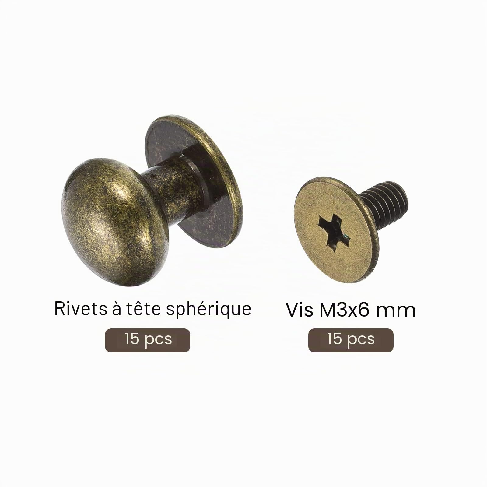 Sourcing Map Rivet Cuir Tête Ronde 10mm Bronzé x15