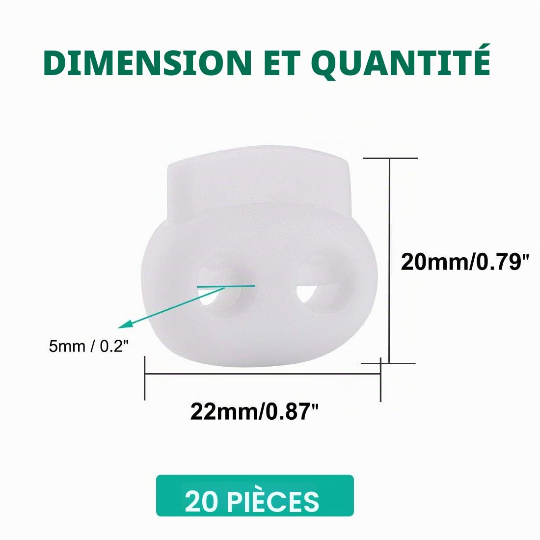 sourcing map Arrêts cordon double trou blancs lot 20 plastique