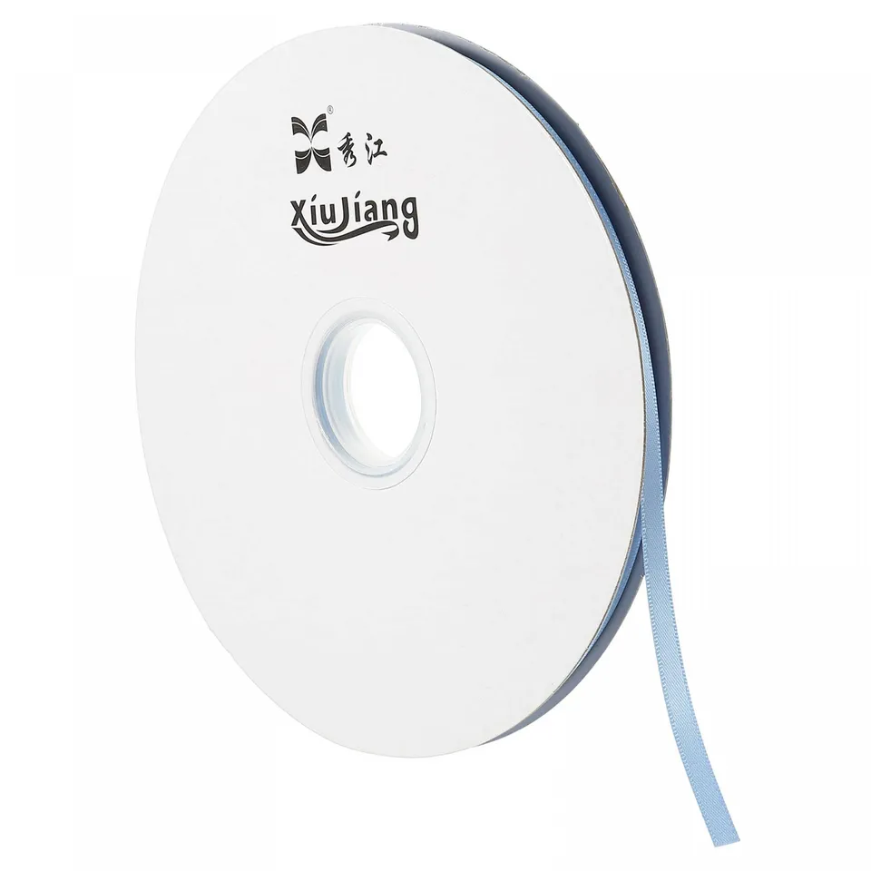 sourcing map Ruban Satin Bleu Ciel 7mm x 91,4m Double Face
