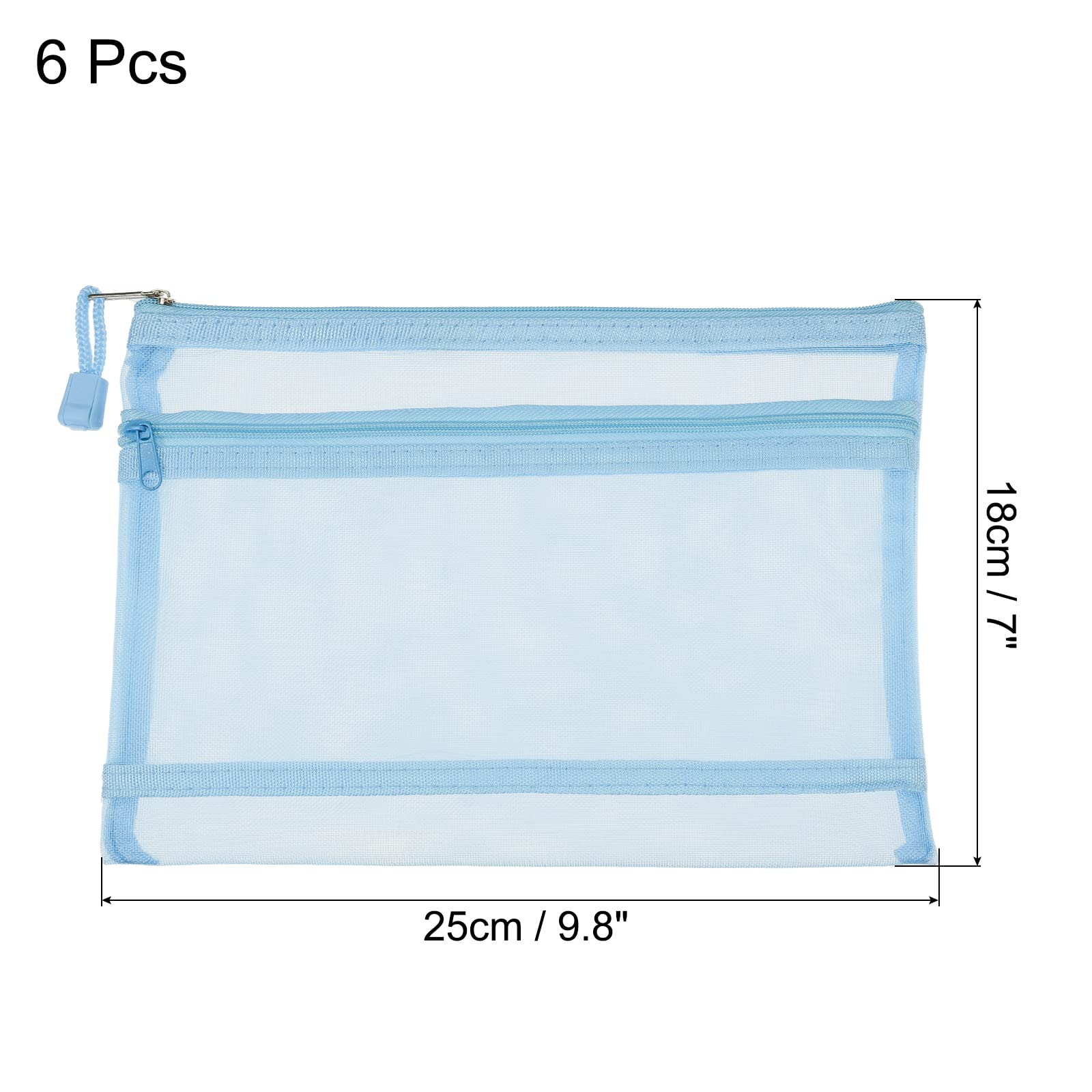 sourcing map A5 pochette maille zippée bleue lot de 6 nylon
