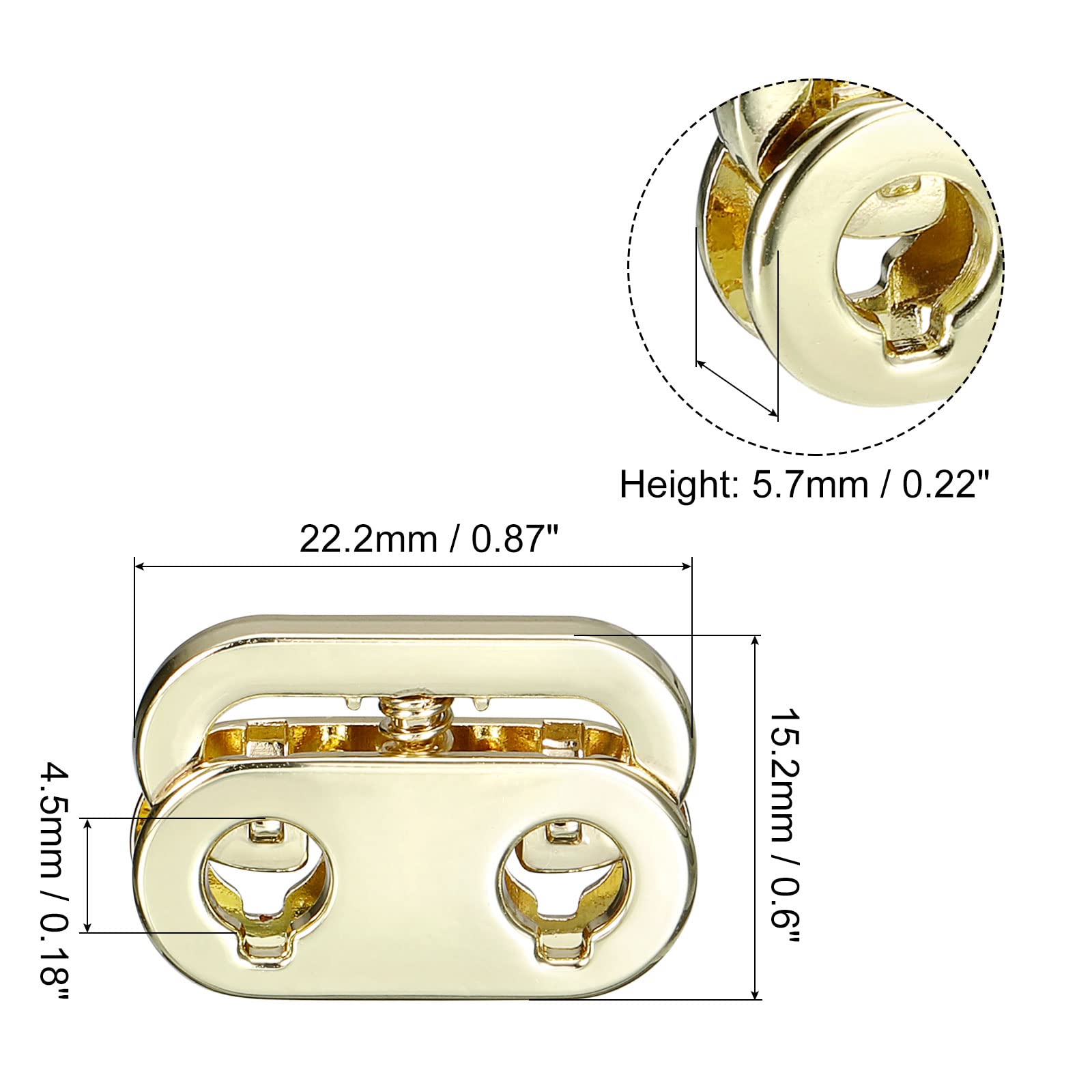 sourcing map Arrêt Cordon Métal Or 22mm Lot de 10