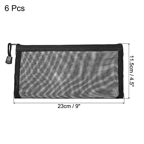 sourcing map B6 pochette maille zippée noire lot de 6 nylon