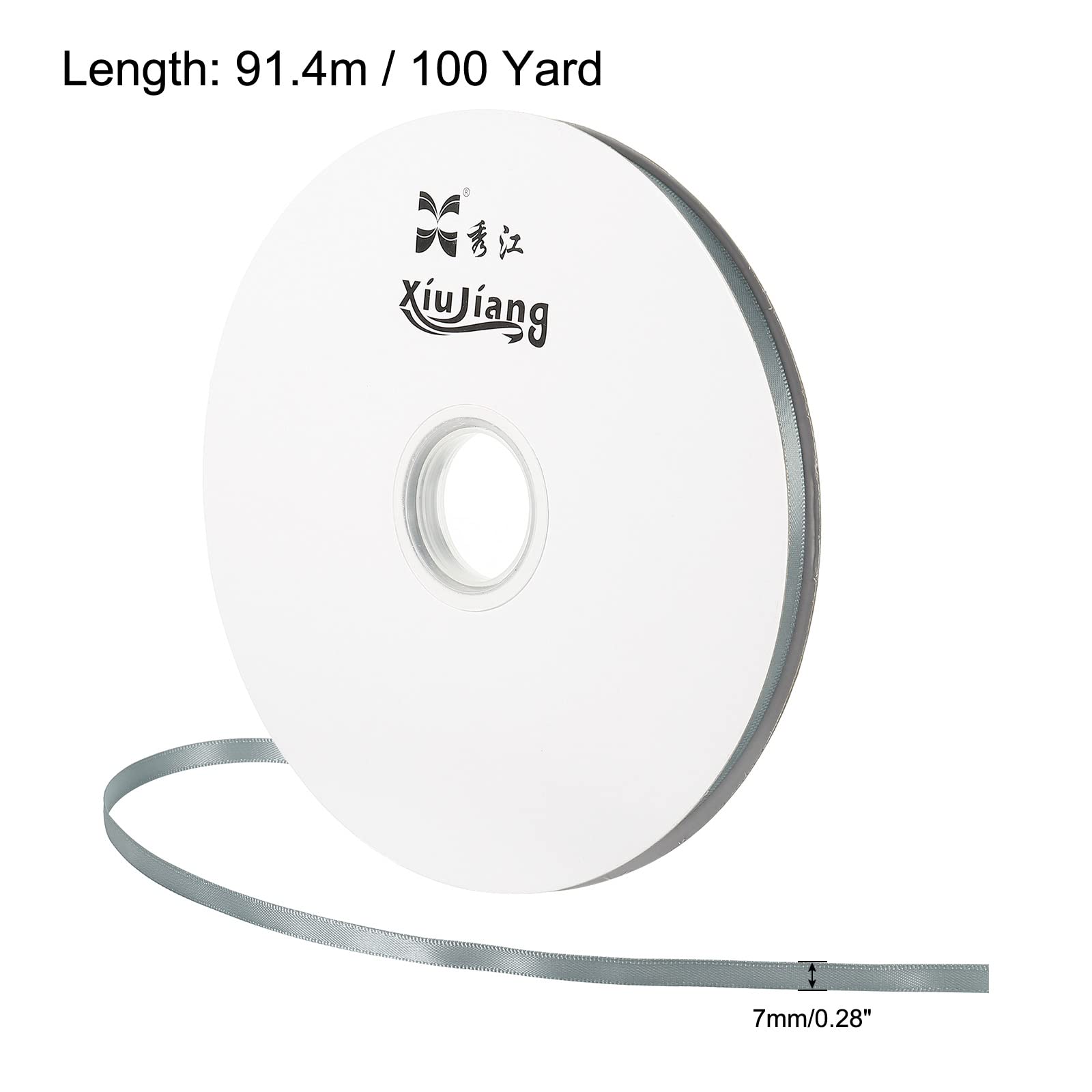 Sourcing Map Ruban Satin Gris Clair 7 mm x 91,4 m Rouleau