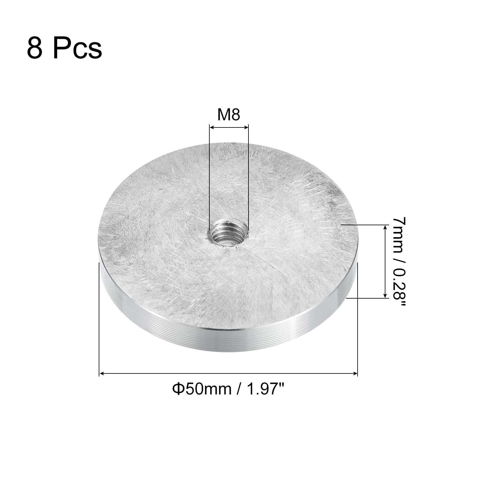 Sourcing Map Lot 8 disques aluminium argent 50mm M8
