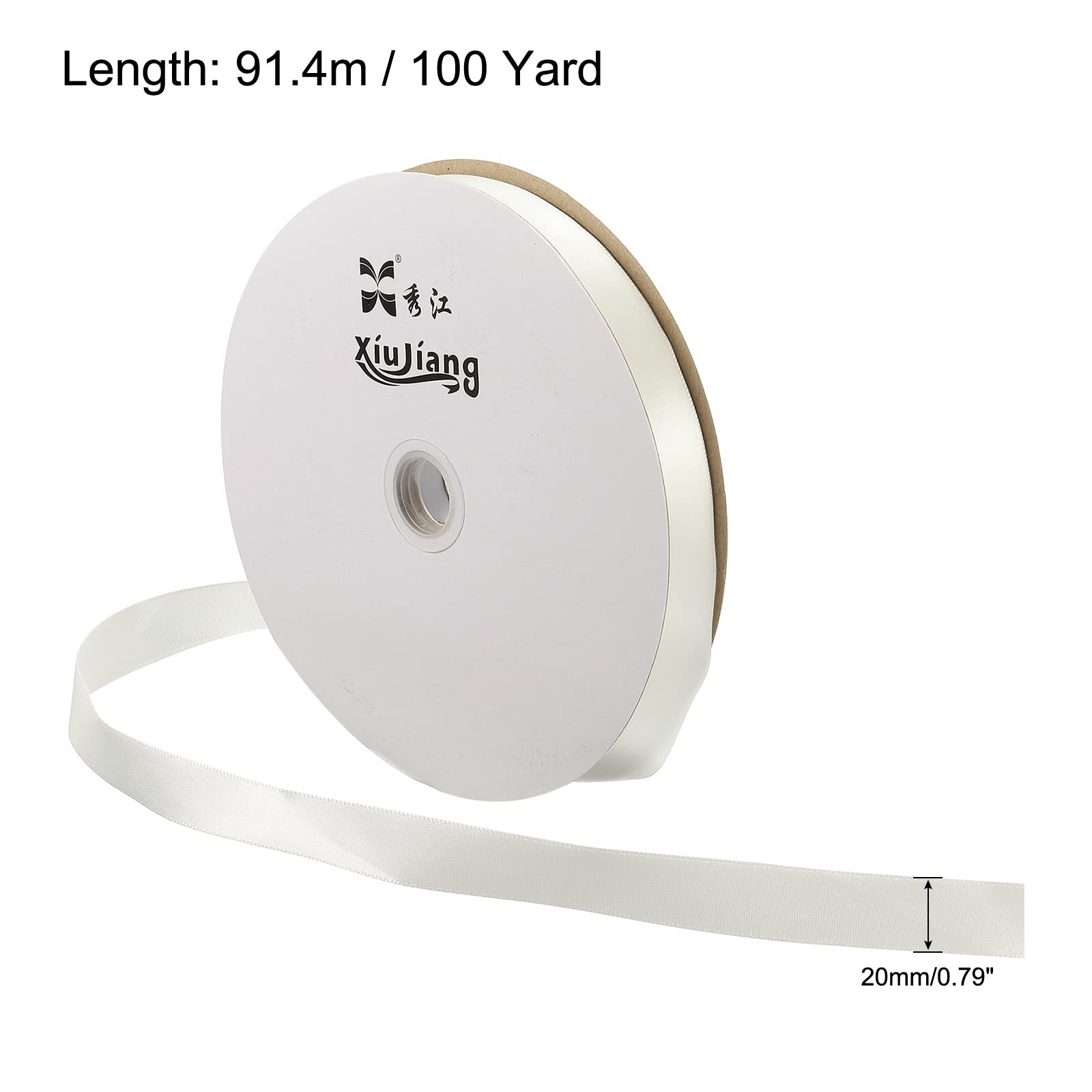 Sourcingmap Ruban Satin 20mm x 91,4m Blanc Brut Polyester