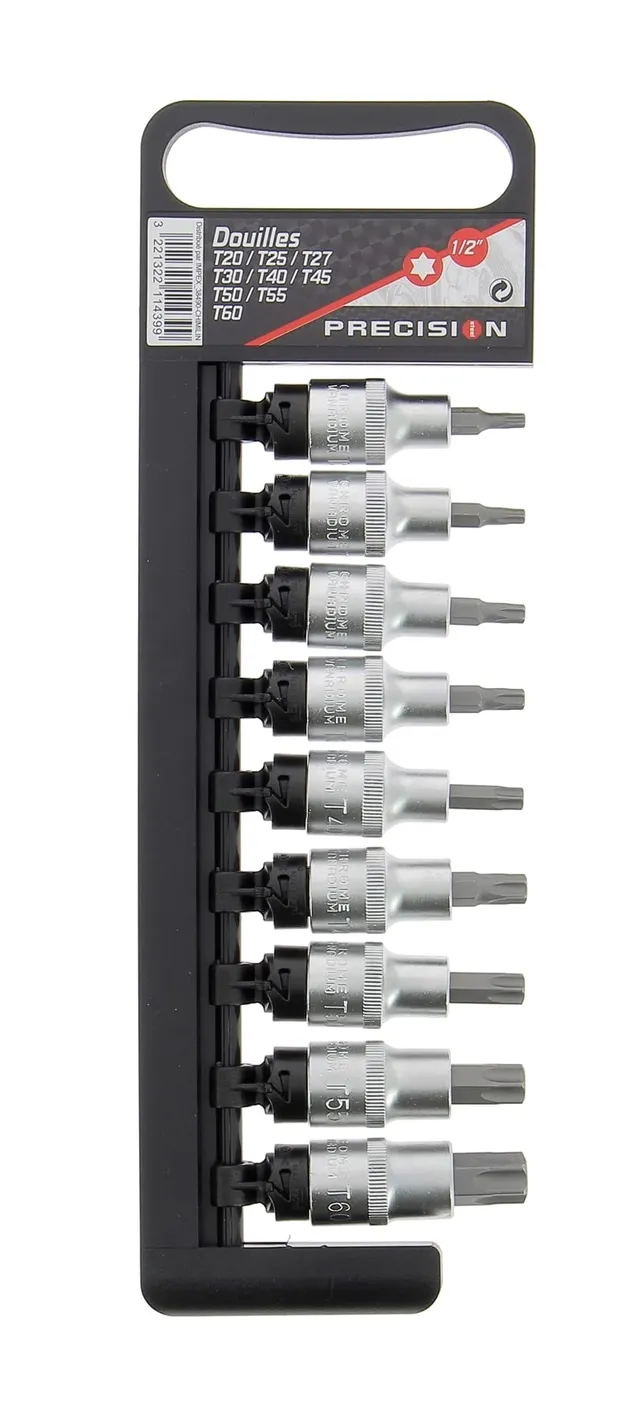 Precision Steel 9 douilles étoiles mâles T20-T60 1/2"