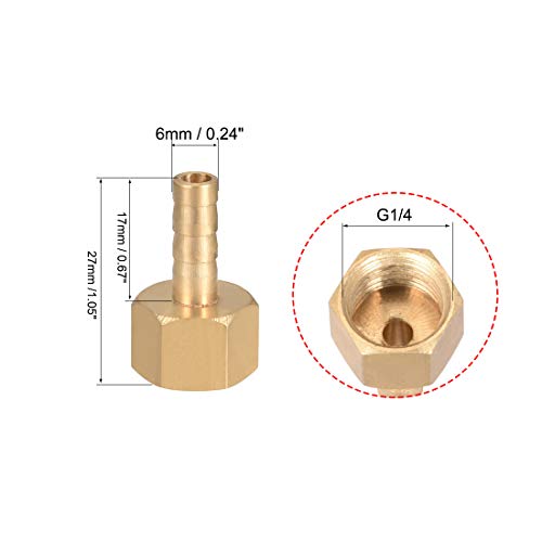 sourcingmap Raccord Cannelé Laiton 6mm 1/4 Femelle Lot 2