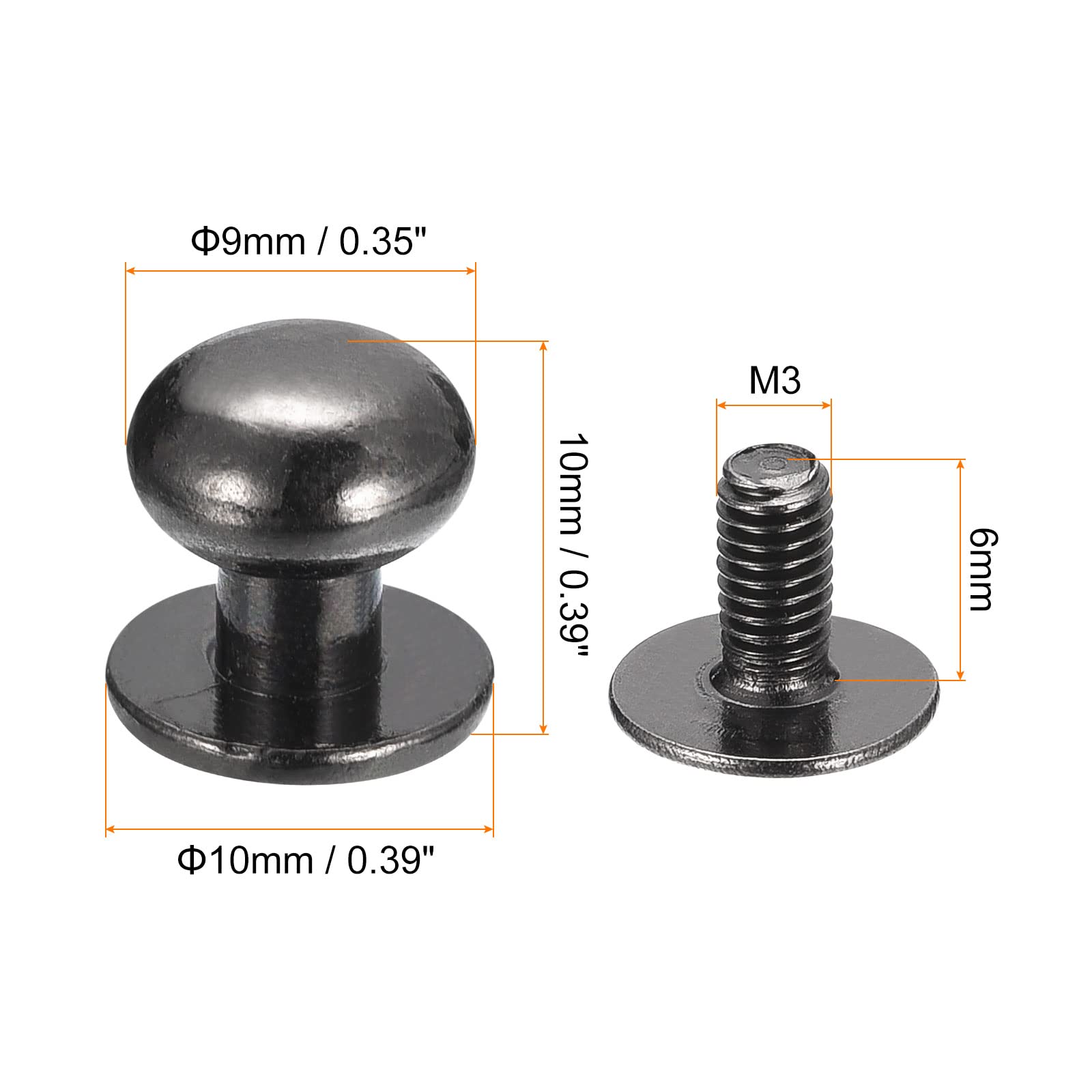 Sourcingmap Home & Garden Rivet à vis 9 mm noir x15