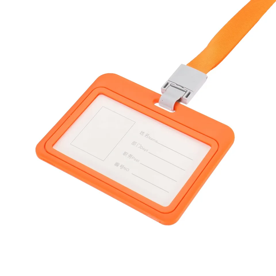 sourcing map porte-badge ABS orange horizontal + cordon