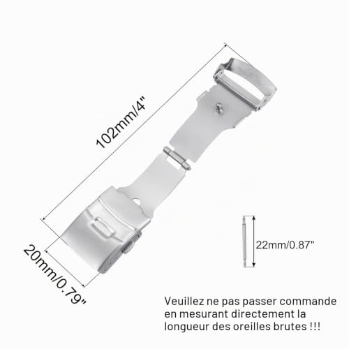 sourcing map Fermoir Déployant 22mm boucle montre argenté acier