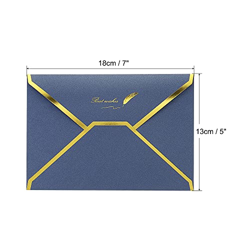 Sourcing Map 10 enveloppes bleues B6 rabat V doré 13x18cm