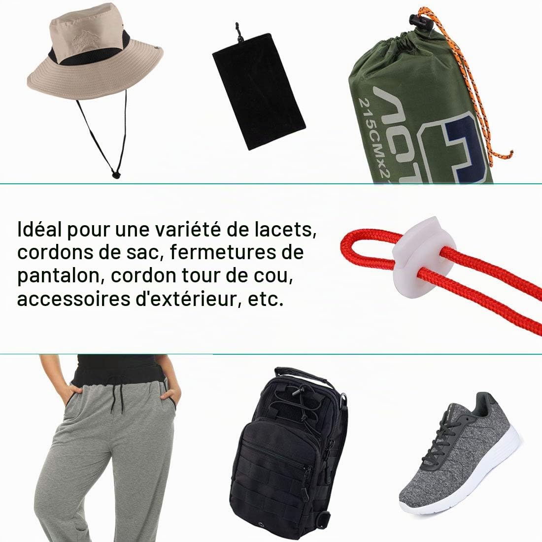 sourcing map Arrêts cordon double trou blancs lot 20 plastique