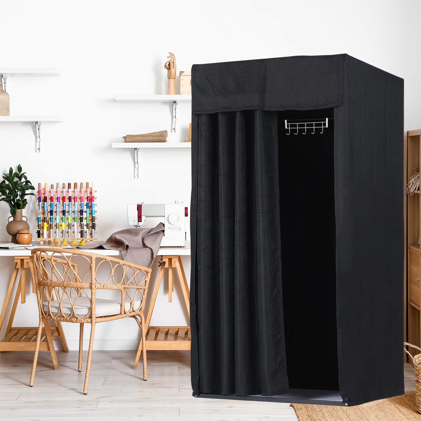 sourcingmap Cabine d'essayage noire 100x100x200 cm démontable