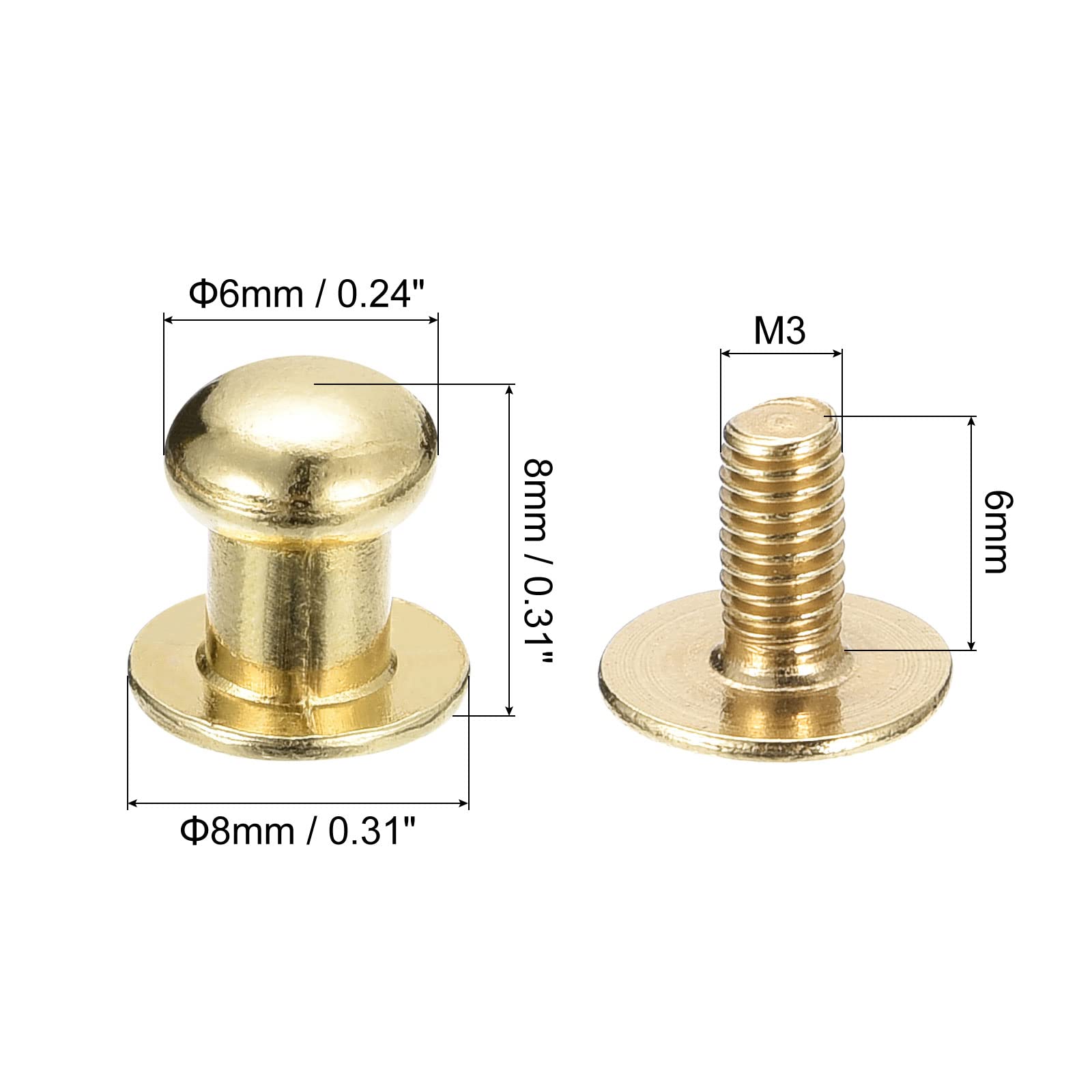 Sourcing Map Home & Garden rivet vis bille 6mm doré 15 pcs