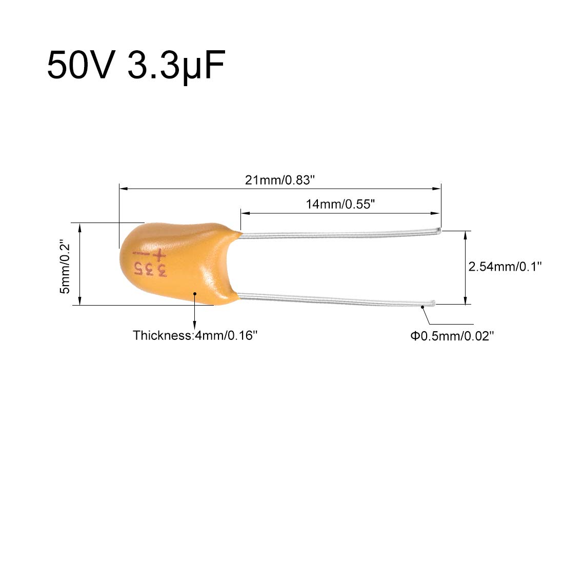 sourcing map 3,3uF 50V condensateur tantale 5 pièces radial