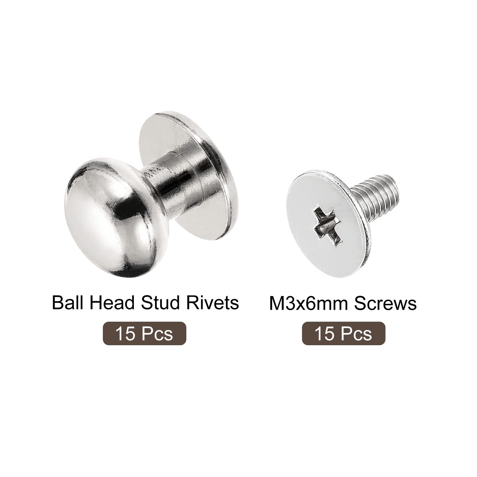Sourcing Map Home & Garden rivet cuir 9mm argenté 15 pcs à vis