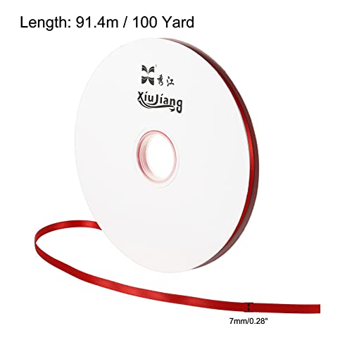 Sourcing Map ruban satin rouge 7mm x 91,4m double face