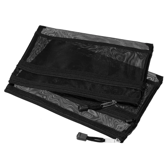 sourcing map A5 pochette maille zippée noire lot de 6 nylon