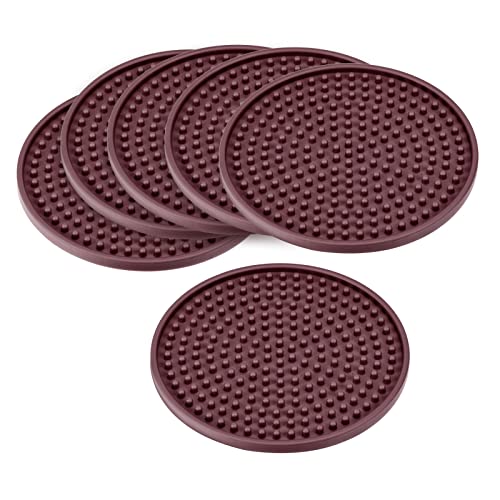 Sourcing Map Home Sous-verre Caoutchouc 100mm Marron Lot 6