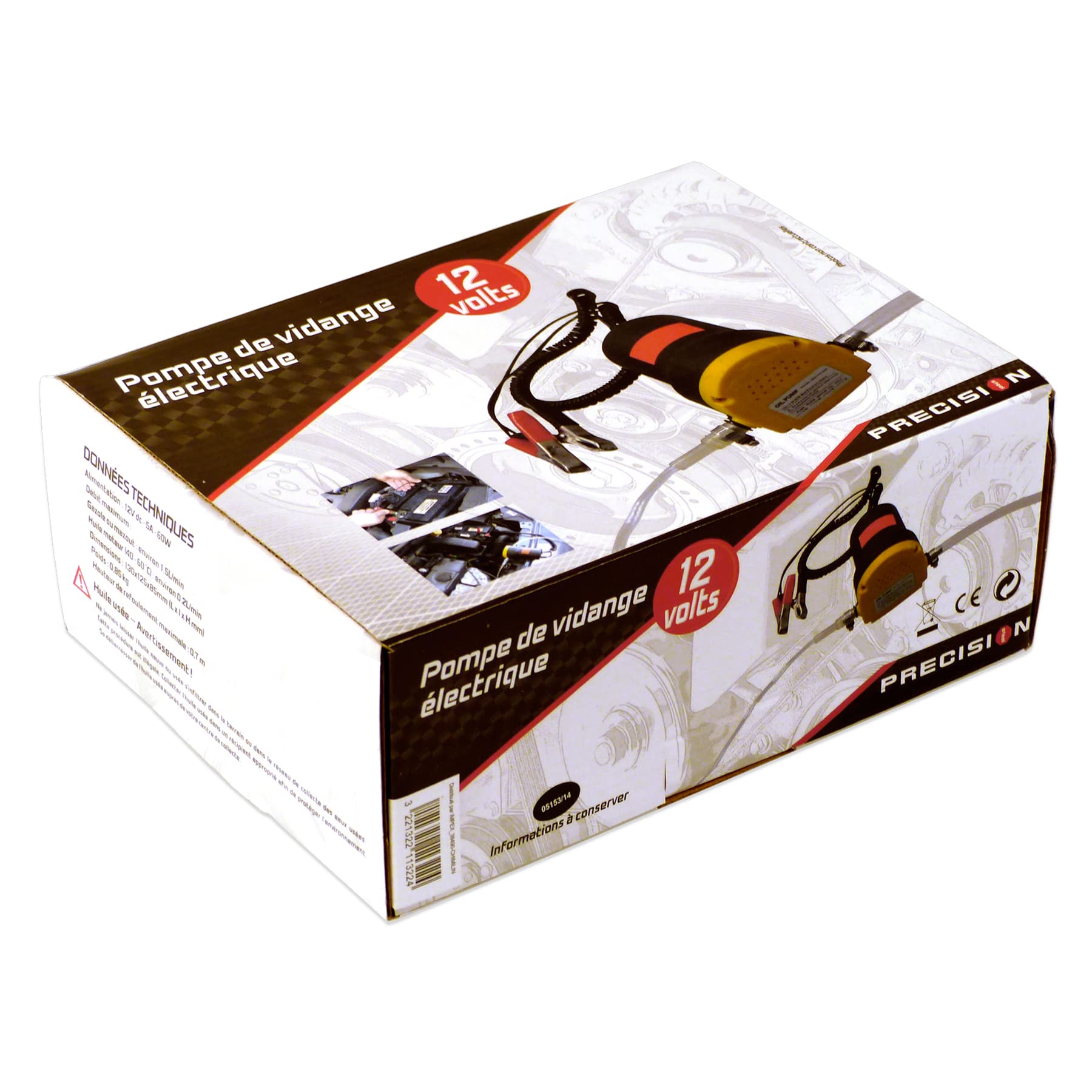 PRECISION STEEL Pompe de vidange électrique 12V huile