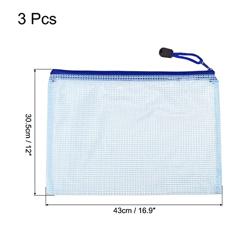 sourcing map Pochette zip A3 bleue x3 PVC grand format