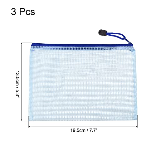 sourcing map Pochette B6 zippée bleue lot de 3 PVC