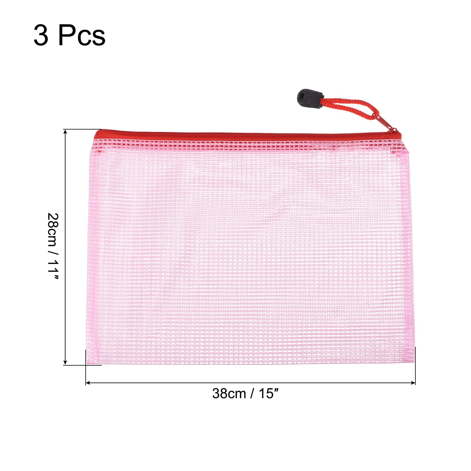 sourcing map Pochette maille zip B4 rose 38x28 cm lot 3